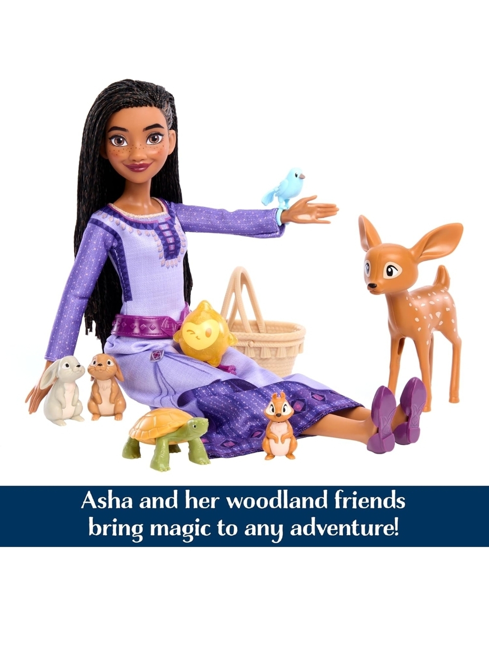 Mattel Asha Doll with Purple Outfit & Woodland Animal Friends